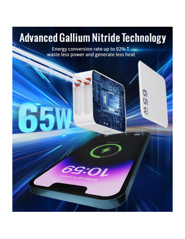 Cargador USB C Retráctil 65W 5 en 1 con Cables 1.18m