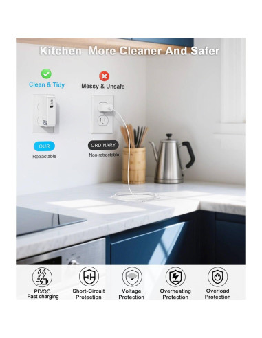 Cargador USB C Retráctil 65W 5 en 1 con Cables 1.18m