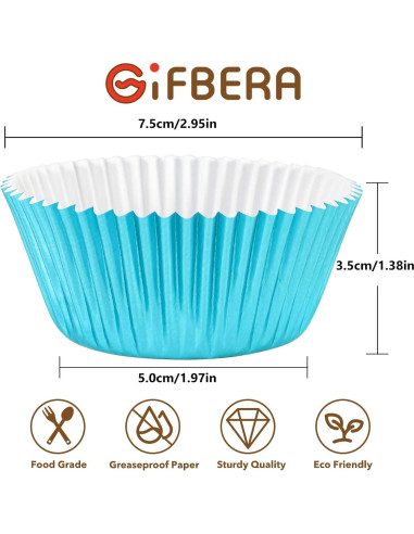 Forros de Cupcake Metálicos Aqua GiFBERA 200 Unidades