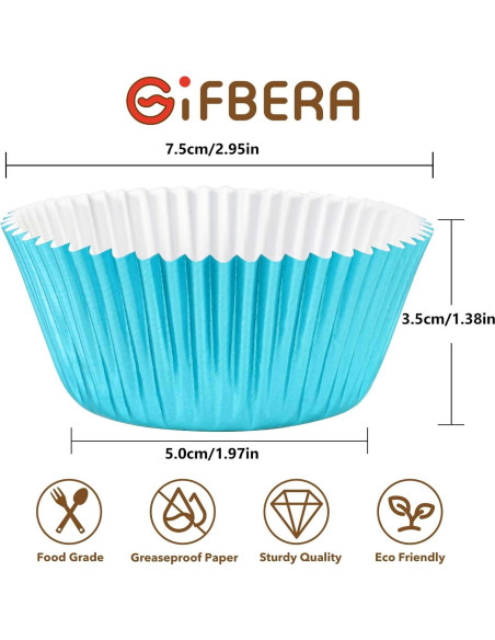 Forros de Cupcake Metálicos Aqua GiFBERA 200 Unidades
