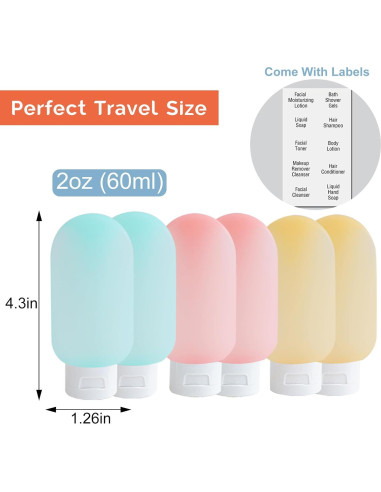 Botellas de Viaje DEWSENSI 6 Pack 2 oz Aprobadas por TSA