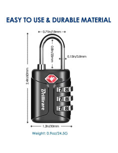 Paquete de 4 Candados de Combinación TSA Brillirare Negro 2