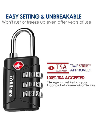 Paquete de 4 Candados de Combinación TSA Brillirare Negro