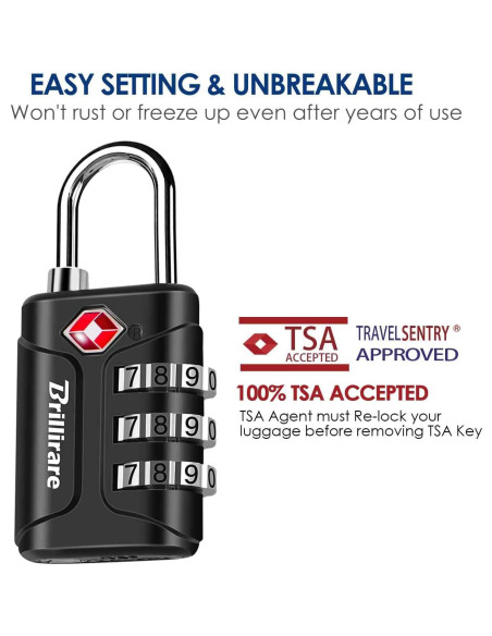 Paquete de 4 Candados de Combinación TSA Brillirare Negro