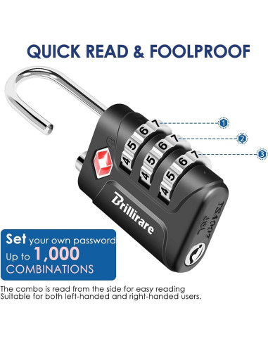 Paquete de 4 Candados de Combinación TSA Brillirare Negro