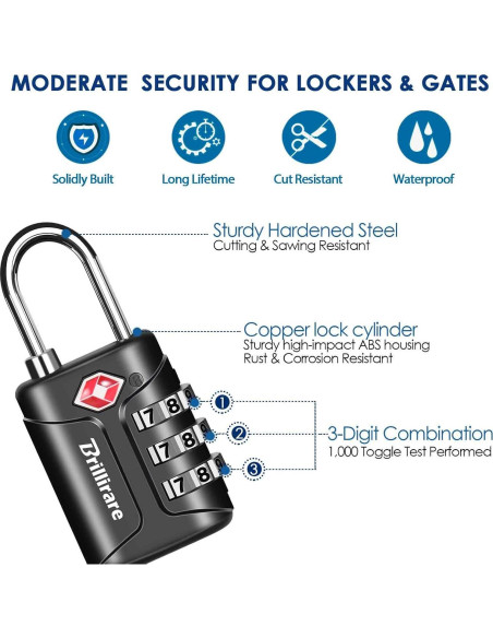 Paquete de 4 Candados de Combinación TSA Brillirare Negro