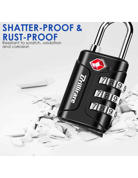Paquete de 4 Candados de Combinación TSA Brillirare Negro