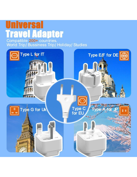 Adaptador de Enchufe de Viaje Universal WRXDMC 10-en-1 con 6 Salidas AC y 4 USB