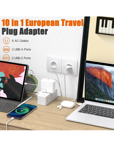Adaptador de Enchufe de Viaje Universal WRXDMC 10-en-1 con 6 Salidas AC y 4 USB