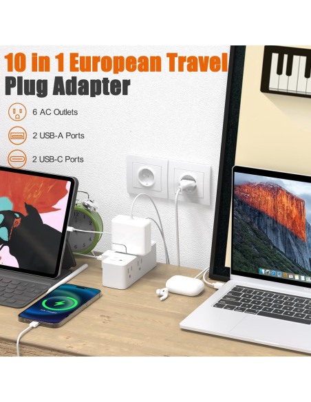 Adaptador de Enchufe de Viaje Universal WRXDMC 10-en-1 con 6 Salidas AC y 4 USB