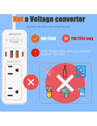 Adaptador de Enchufe de Viaje Universal WRXDMC 10-en-1 con 6 Salidas AC y 4 USB