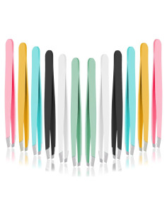 Juego de 12 Pinzas de Cejas Styquenzer Acero Inoxidable Multicolor