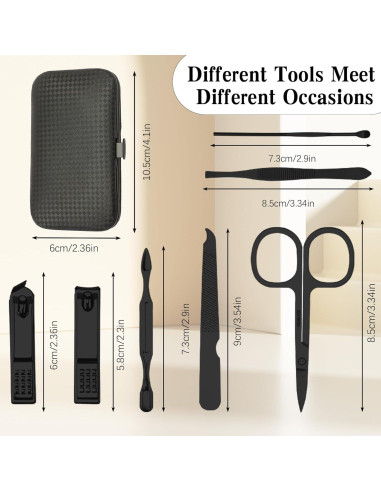 Kit de Manicura y Pedicura 7 Piezas QIHOMPIB Negro