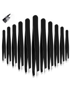 Set de 12 Pinzas para Cejas Acero Inoxidable Styquenzer Negro