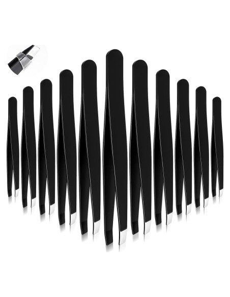 Set de 12 Pinzas para Cejas Acero Inoxidable Styquenzer Negro