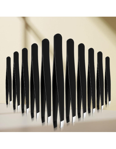 Set de 12 Pinzas para Cejas Acero Inoxidable Styquenzer Negro