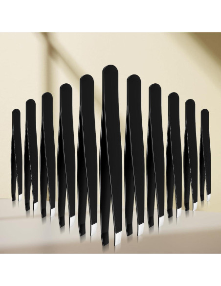 Set de 12 Pinzas para Cejas Acero Inoxidable Styquenzer Negro