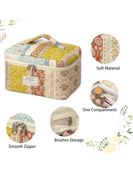 Bolsa de Maquillaje Acolchada Grande AMULOKRU Floral 25x16x16cm