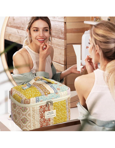 Bolsa de Maquillaje Acolchada Grande AMULOKRU Floral 25x16x16cm