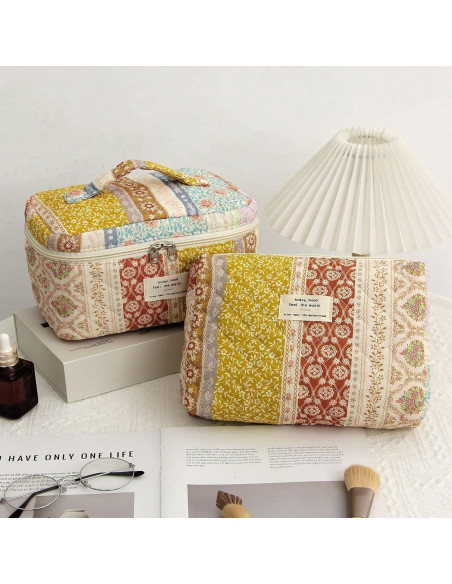Bolsa de Maquillaje Acolchada Grande AMULOKRU Floral 25x16x16cm