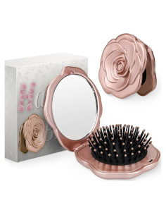 Cepillo de Pelo Plegable Ancable con Espejo Rosa 11.6cm