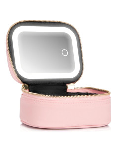 Bolsa de Maquillaje Pequeña Rosa con Espejo LED 3 Modos
