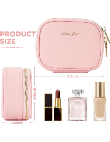 Bolsa de Maquillaje Pequeña Rosa con Espejo LED 3 Modos