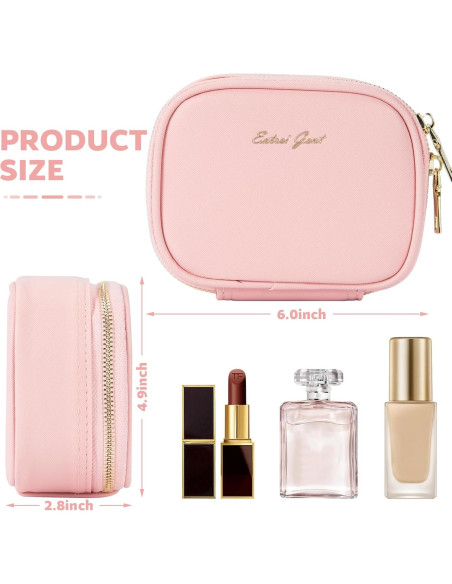 Bolsa de Maquillaje Pequeña Rosa con Espejo LED 3 Modos