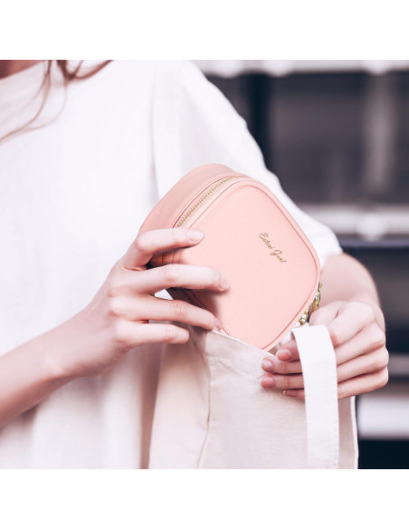 Bolsa de Maquillaje Pequeña Rosa con Espejo LED 3 Modos