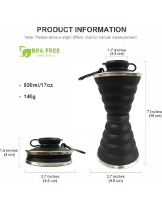 Botella de Agua Plegable SEMETOR 500ml Silicona Reutilizable 2