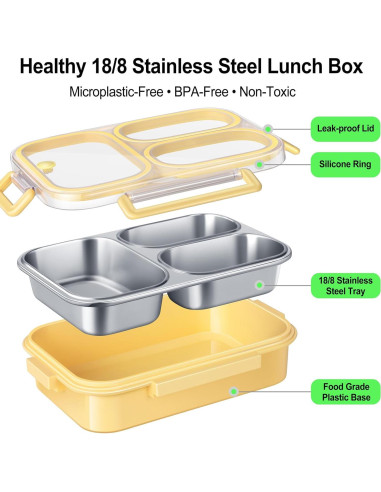 Caja de Almuerzo KTKUDY de Acero Inoxidable 750 ml Amarillo