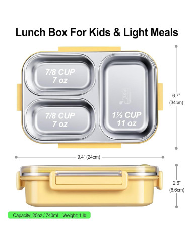 Caja de Almuerzo KTKUDY de Acero Inoxidable 750 ml Amarillo