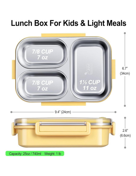 Caja de Almuerzo KTKUDY de Acero Inoxidable 750 ml Amarillo