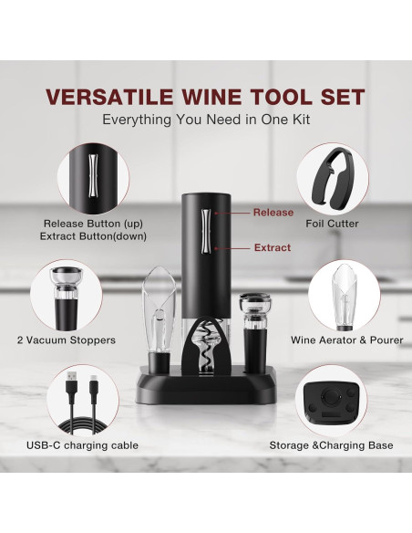 Juego de Abridor de Vino Eléctrico Recargable BABONIR 7 en 1