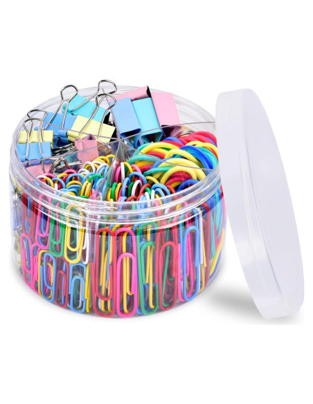 Set de 300 Clips de Papel y Bandas de Goma Sopito Multicolor