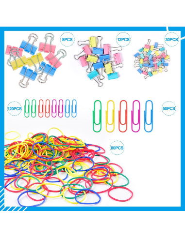 Set de 300 Clips de Papel y Bandas de Goma Sopito Multicolor