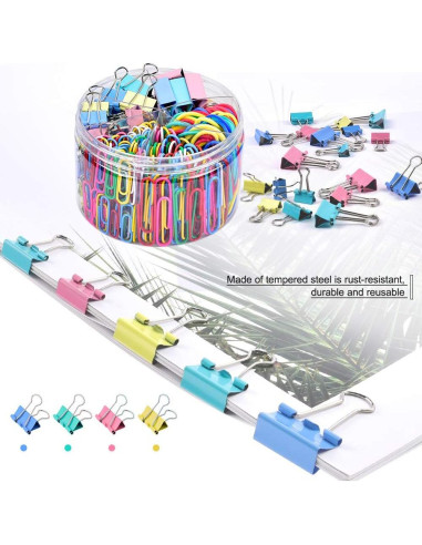 Set de 300 Clips de Papel y Bandas de Goma Sopito Multicolor
