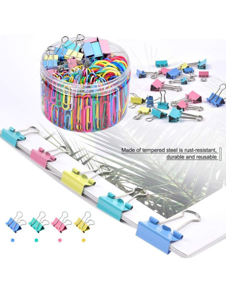 Set de 300 Clips de Papel y Bandas de Goma Sopito Multicolor