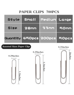 Clips de Papel Grandes Wakawaga 700 Piezas Acero Inoxidable 2