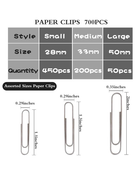 Clips de Papel Grandes Wakawaga 700 Piezas Acero Inoxidable