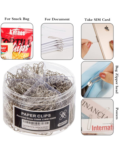 Clips de Papel Grandes Wakawaga 700 Piezas Acero Inoxidable