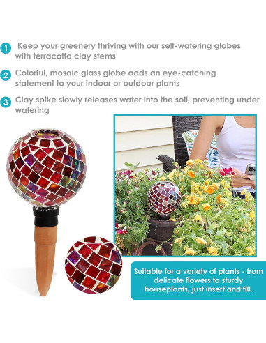 Globo de Riego de Vidrio Mosaico Sunnydaze 24.1 cm Magenta