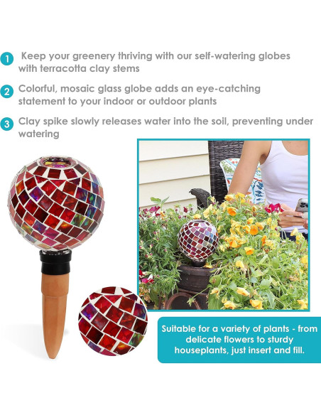 Globo de Riego de Vidrio Mosaico Sunnydaze 24.1 cm Magenta
