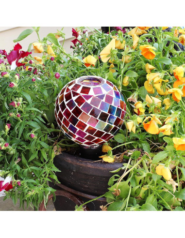 Globo de Riego de Vidrio Mosaico Sunnydaze 24.1 cm Magenta