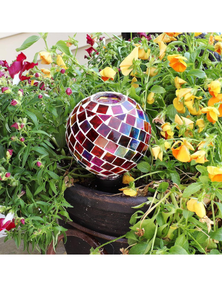 Globo de Riego de Vidrio Mosaico Sunnydaze 24.1 cm Magenta