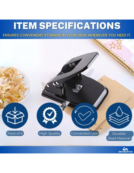 Perforadora de 2 Agujeros 1EnLaOficina, Capacidad 28 Hojas, Negra