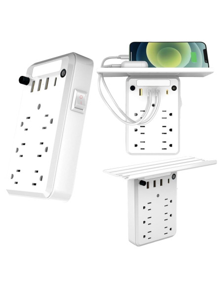 Extensor de Enchufe de Pared Preliminark 9 en 1 con Estante