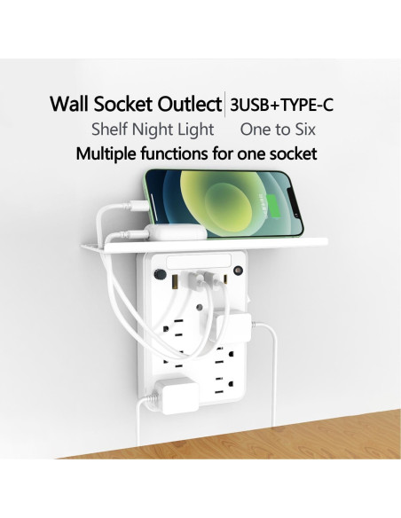 Extensor de Enchufe de Pared Preliminark 9 en 1 con Estante
