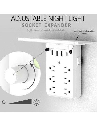 Extensor de Enchufe de Pared Preliminark 9 en 1 con Estante