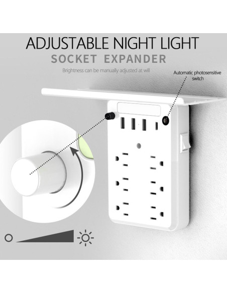 Extensor de Enchufe de Pared Preliminark 9 en 1 con Estante